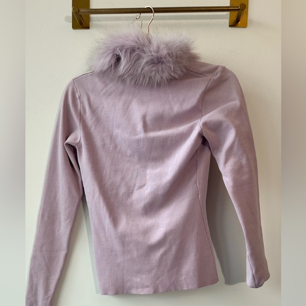 Cache Lilac Silk Blend Cardigan with Faux Fur Collar, p2p15 Size S | 1064 - Picture 6 of 6